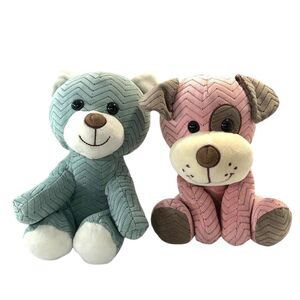 Hugfun Teddy Bear Green Rare & Pink Dog Brown Nose Chevron Stripe Pattern Plush